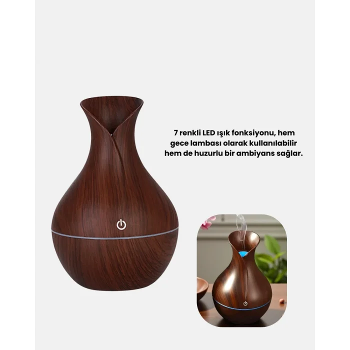 BUĞZ Aromaterapi Difüzör Ahşap Desenli ve Ultrasonik Nemlendirici LED Işıklı