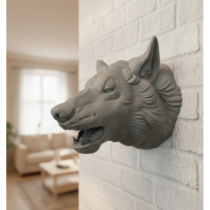 BUĞZ Asılabilir Gri Kurt Heykeli Ev Ofis Duvar Süslemesi Dekoratif