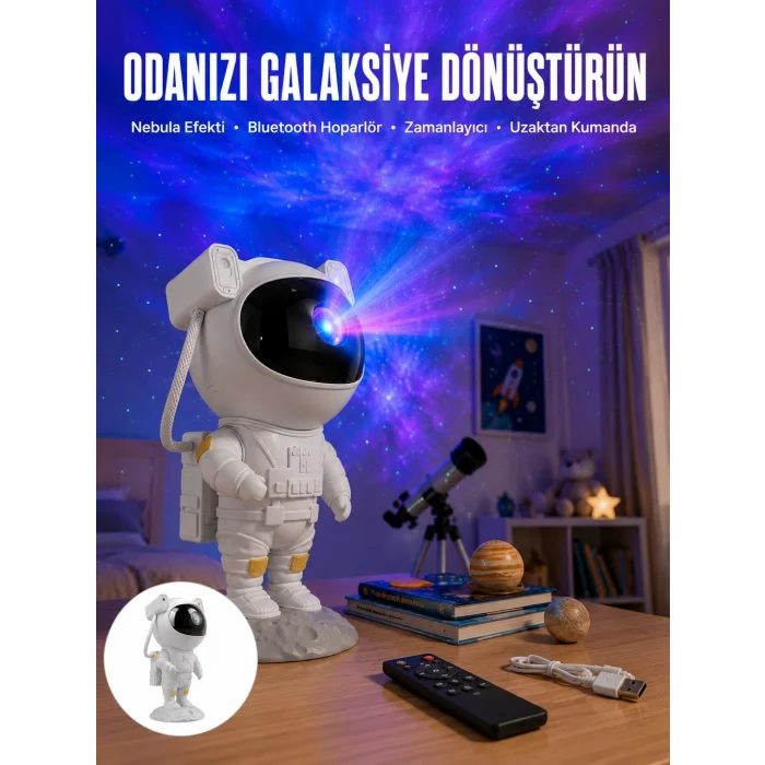 BUĞZ Astronot Bluetooth Hoparlör Gökyüzü Projektör Gece Lambası