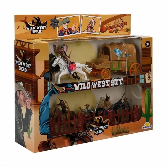  At Arabalı 2 Katlı Kovboy Oyun Seti - Beyaz-Siyah At