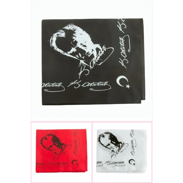 BUĞZ Atatürk İmzalı Desenli Keten Bandana 50*50