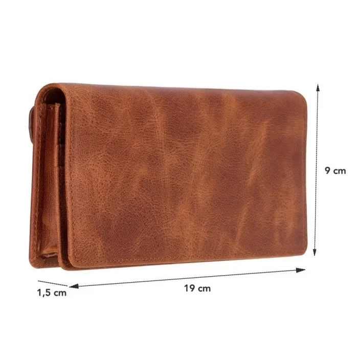  Aura Hakiki Deri, El Yapımı, Telefon Bölmeli, Kadın Cüzdanı, Açık Kahve