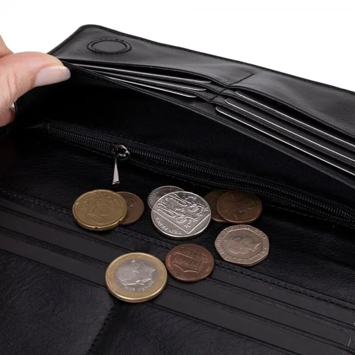  Aura Hakiki Deri, El Yapımı, Telefon Bölmeli, Kadın Cüzdanı, Kömür Siyahı