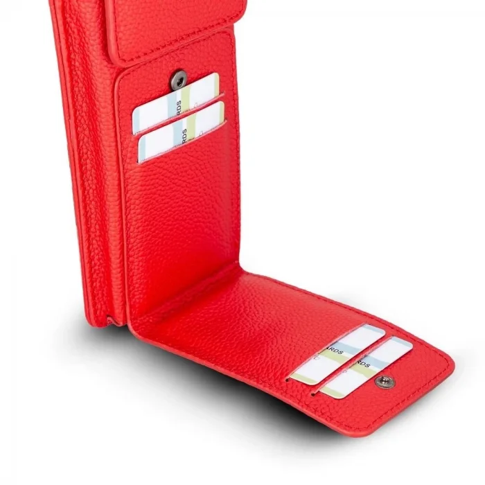  Avjin 6.9 inch Uyumlu Deri Kılıf Cüzdan Askılı ERC2 Kırmızı