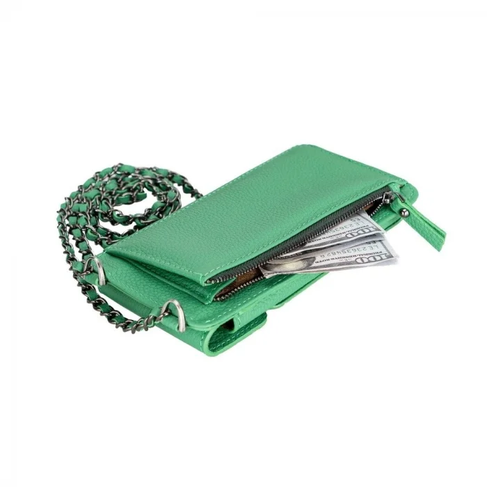 BUĞZ Avjin 6.9 inch Uyumlu Deri Kılıf Cüzdan Askılı ERC4 Yeşil