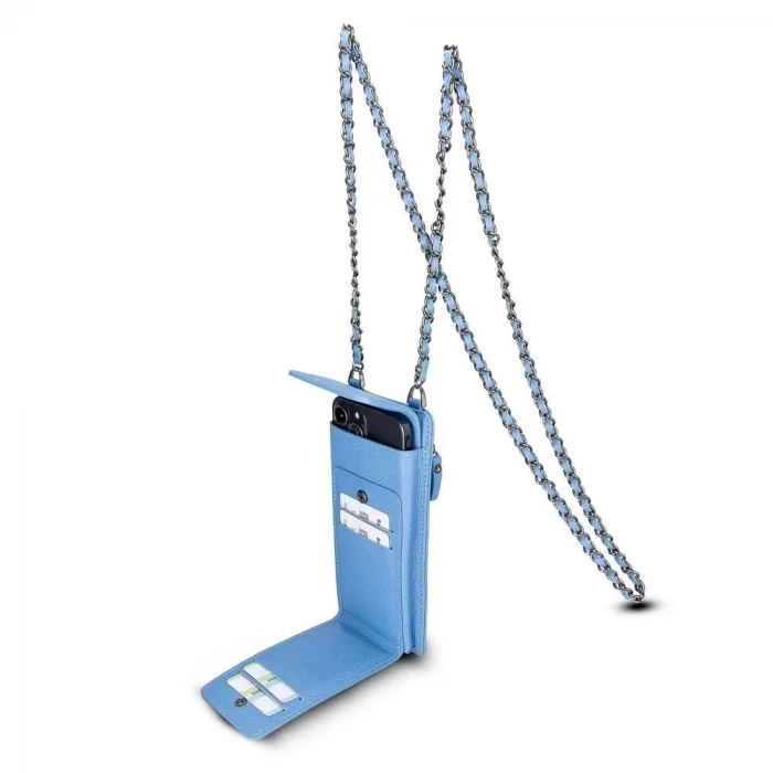  Avjin 6.9 inch Uyumlu Deri Kılıf Cüzdan Askılı ERC8 Mavi