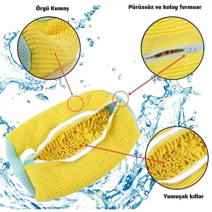 BUĞZ Ayakkabı Yıkama Torbası - Mikrofiber Astarlı - Fermuarlı - Geniş Kullanım Alanı