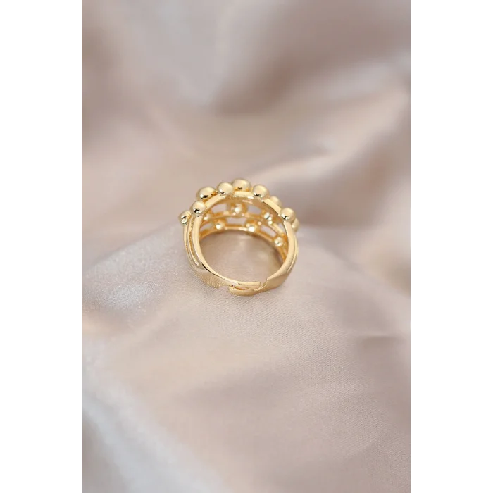 BUĞZ Ayarlamalı Gold Renk Metal Bombeli Boluncuk Model Yüzük