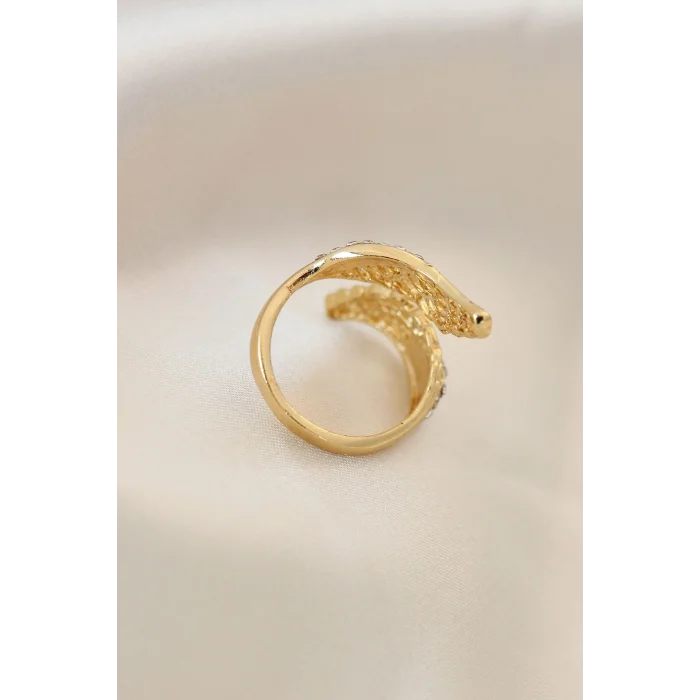 BUĞZ Ayarlamalı Gold Renk Metal Zirkon Taşlı Kanat Yüzük