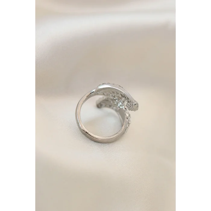 BUĞZ Ayarlamalı Silver Renk Metal Zirkon Taşlı Kanat Yüzük - Lisinya