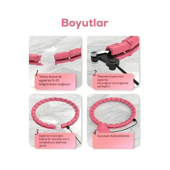 BUĞZ Ayarlanabilir Akıllı Hula Hoop Bel İnceletme Egzersiz Çemberi Kırmızı 24 Parça Fitness