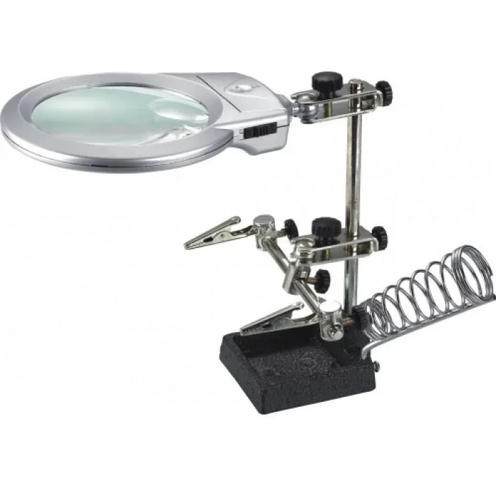 BUĞZ Ayarlanabilir Başlıklı Elektronikçi Yardım Lehim Standı Ile Ledli Büyüteç