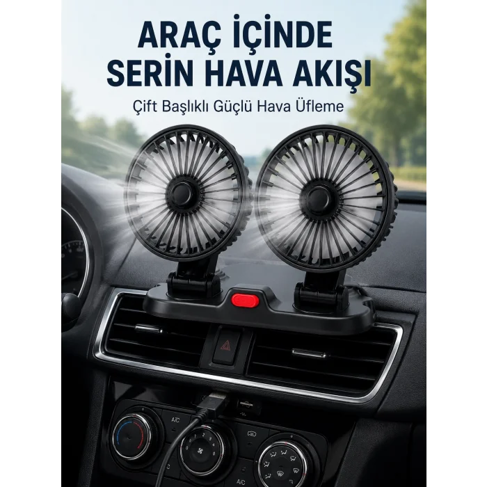 BUĞZ Ayarlanabilir Çift Başlıklı Sessiz Araç İçi Vantilatör