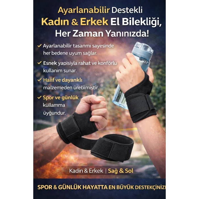 BUĞZ Ayarlanabilir Destekli El Bilekliği – Kadın & Erkek Sağ–Sol Uyumlu Spor ve Günlük Kullanım
