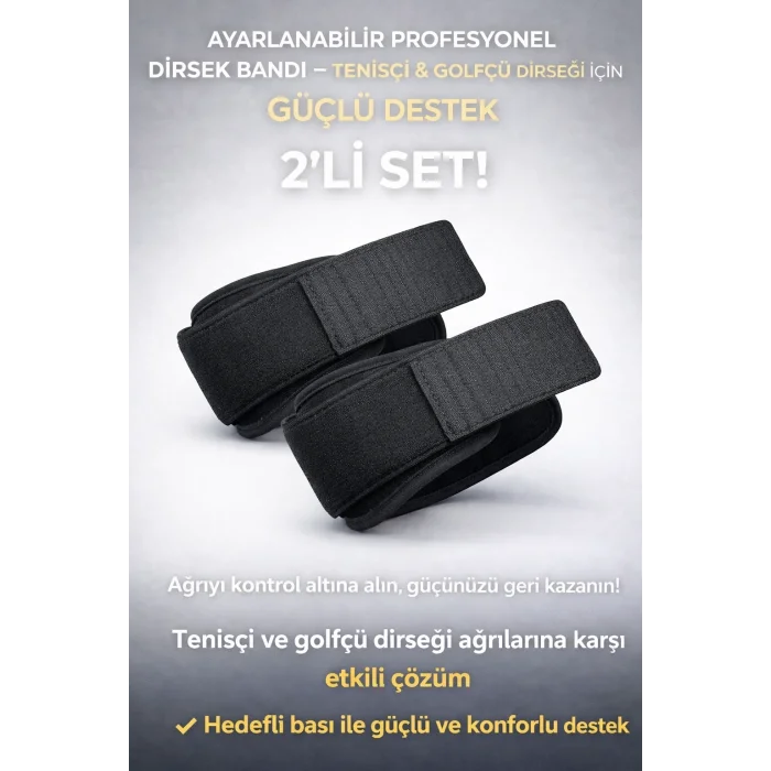 BUĞZ Ayarlanabilir Profesyonel Dirsek Bandı 2’li Set – Tenisçi & Golfçü Dirseği İçin Güçlü Destek