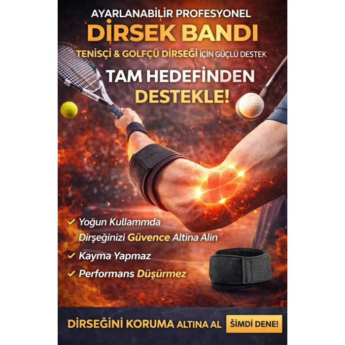 BUĞZ Ayarlanabilir Profesyonel Dirsek Bandı – Tenisçi & Golfçü Dirseği İçin Hedef Odaklı Güçlü Destek