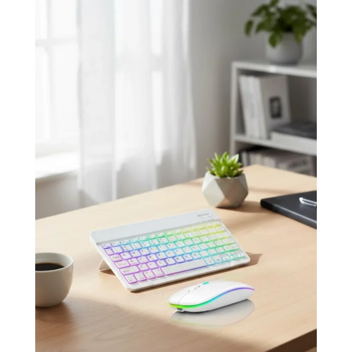 BUĞZ Aydınlatmalı Kablosuz Klavye Mouse Seti Bluetooth Bağlantılı Çoklu Cihaz Uyumlu