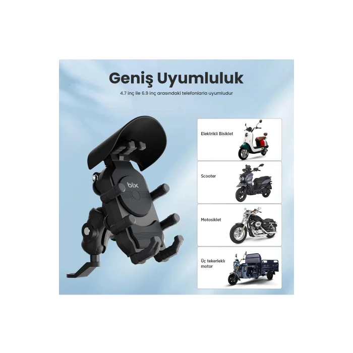 BUĞZ Ayna Bağlantılı Güneş Ve Yağmur Korumalı 360° Derece Ayarlanabilir Motosiklet Telefon Tutucu