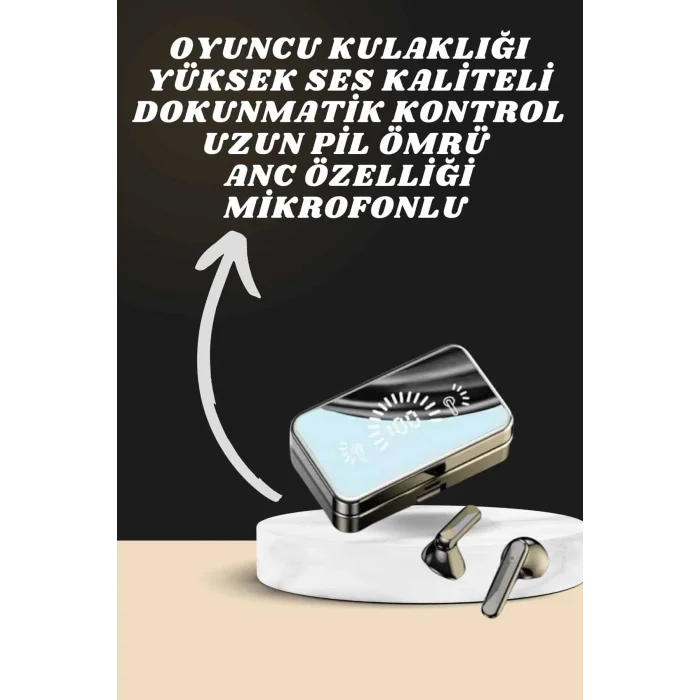 BUĞZ Aynalı Bluetooth Kulaklık ve 7 Kordonlu Akıllı Saat Dijital Göstergeli Uzun Pil Ömrü