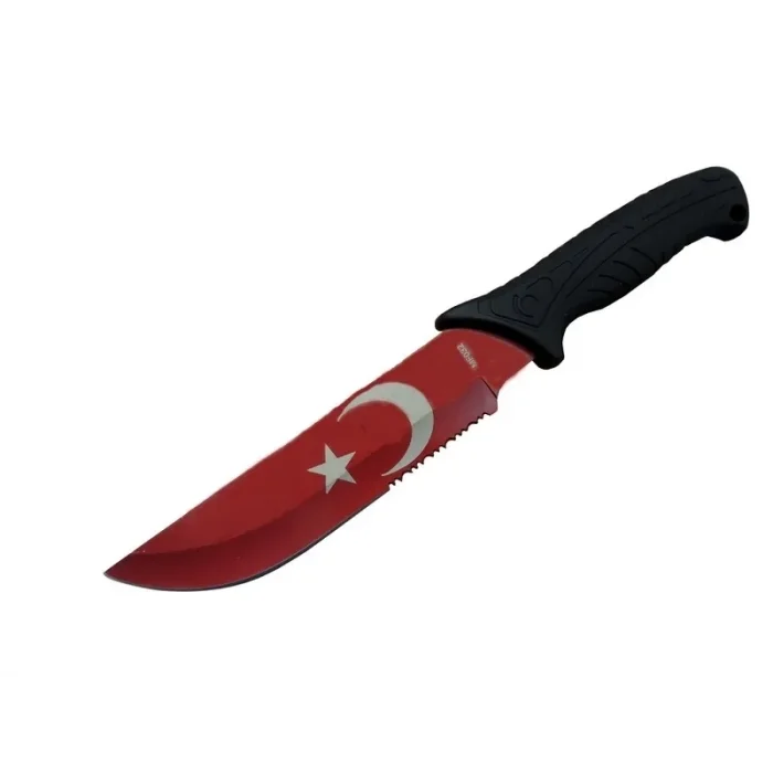 BUĞZ Ayyıldız Mf032 Rd Kırmızı Av Bıçağı 31cm - Testere Detaylı Bıçak, Kılıflı, Plastik Sap