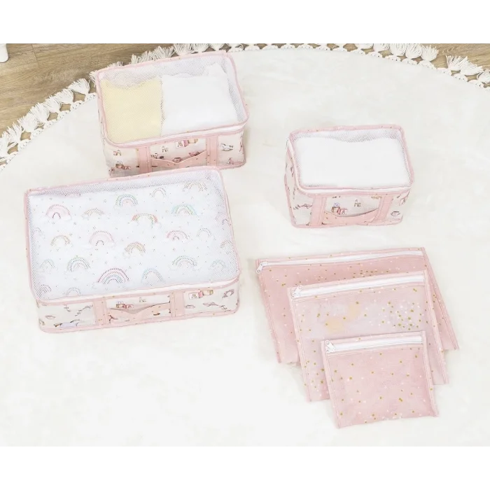  Baby 6lı Desenli Fileli Bavul Valiz İçi Düzenleyici Çok Amaçlı Organizer (pembe)