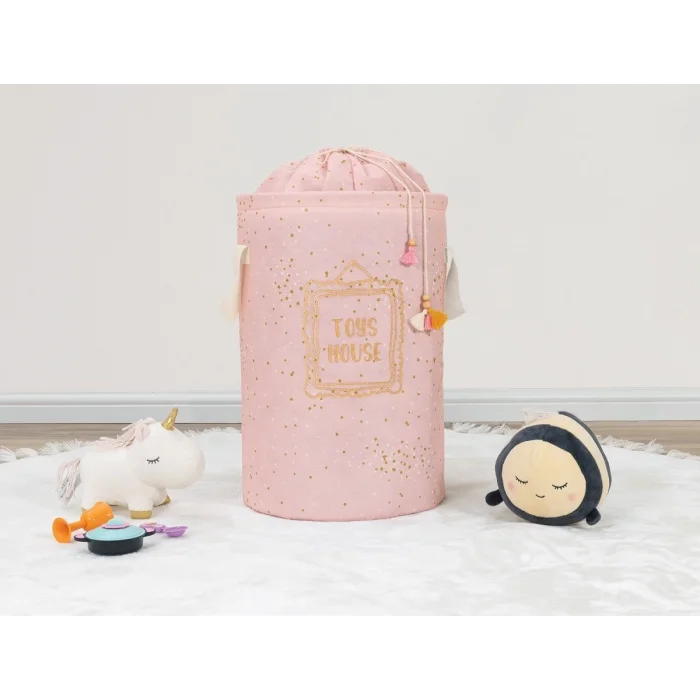 BUĞZ Baby Kullanımı Kolay Desenli Taşınabilir Torbalı Yuvarlak Sepet(pembe) Çamaşır Sepeti 04270 ( BUĞZ )