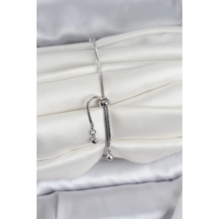 BUĞZ Baget Zirkon Taşlı Çiçek Model Gümüş Renk Asansörlü Kadın Bileklik - BUĞZ