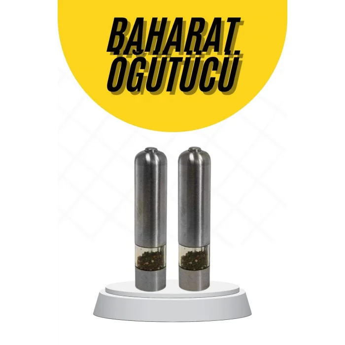  Baharat Öğütücü Paslanmaz Ayarlanabilir Otomatik Pilli Işıklı Tuz & Karabiber