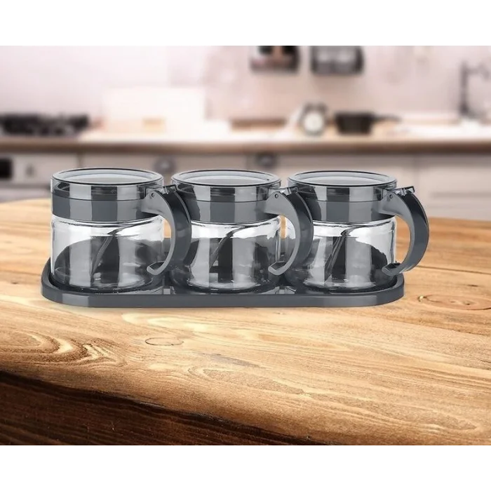 BUĞZ Baharat Seti 3 Adet Kaşıklı Standlı Cam Baharatlık