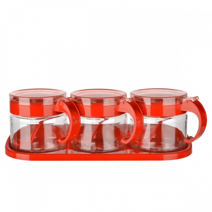 BUĞZ Baharat Seti 3 Adet Kaşıklı Standlı Cam Baharatlık