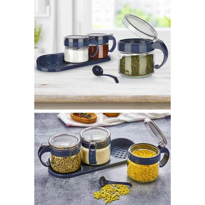 BUĞZ Baharat Seti 3 Adet Kaşıklı Standlı Cam Baharatlık