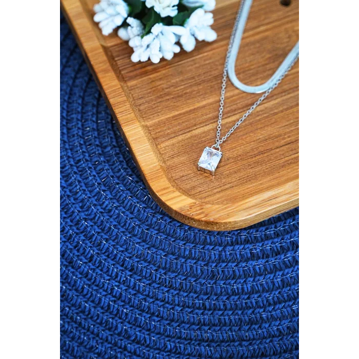 BUĞZ Bakla Model Zirkon Baget Taşlı Zincir Çelik Kolye