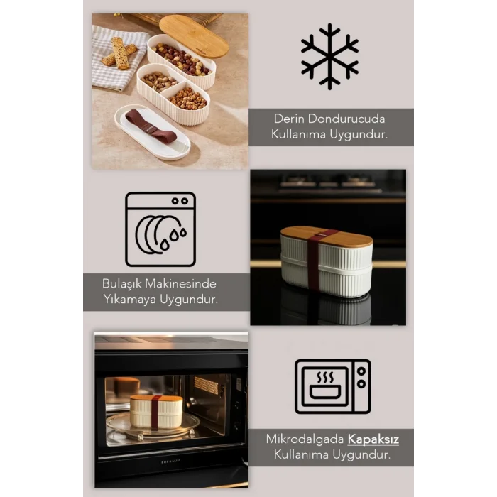  Bambu Kapaklı Lunch Box Kahvaltılık Saklama Kabı Large Bölmeli