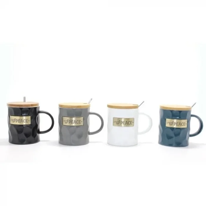  Bambu Kapaklı Porselen Kupa Bardak