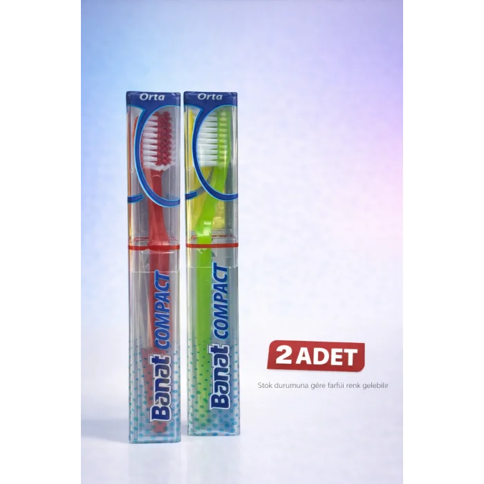 BUĞZ Banat Compact Kutulu Diş Fırçası 2 Adet Orta Sert Koruyucu Kapaklı Set