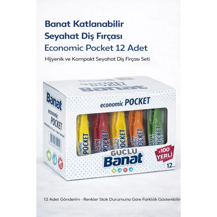 BUĞZ Banat Katlanabilir Seyahat Diş Fırçası Economic Pocket 12 Adet Taşınabilir Kompakt Tasarım