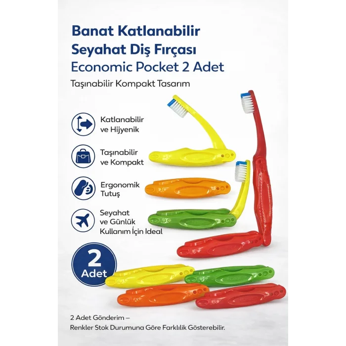 BUĞZ Banat Katlanabilir Seyahat Diş Fırçası Economic Pocket 2 Adet Taşınabilir Kompakt Tasarım