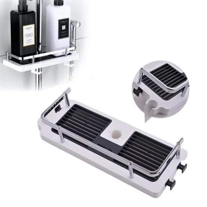 BUĞZ Banyo Direğine Asılabilir Köşelik Şampuanlık Sabunluk Çift Askılı Düzenleyici Raf Paslanmaz ( BUĞZ )