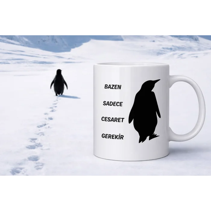 BUĞZ Bazen Sadece Cesaret Gerekir Kupa MODEL 160 – Nihilist Penguen Tasarımlı Porselen Kupa | İlham Veren Motif, Özgün Hediye