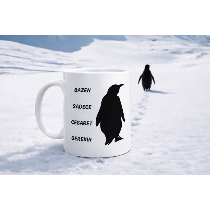 BUĞZ Bazen Sadece Cesaret Gerekir Kupa MODEL 160 – Nihilist Penguen Tasarımlı Porselen Kupa | İlham Veren Motif, Özgün Hediye