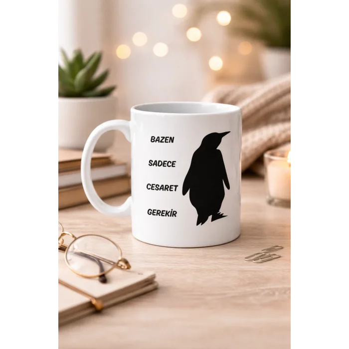 BUĞZ Bazen Sadece Cesaret Gerekir Kupa MODEL 160 – Nihilist Penguen Tasarımlı Porselen Kupa | İlham Veren Motif, Özgün Hediye