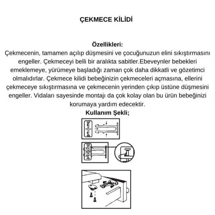 BUĞZ Bebek Çocuk Koruma Kilidi - Dolap Çekmece Kilidi Sürgülü Kilit