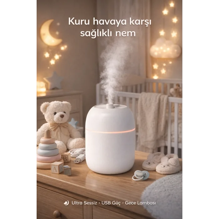 BUĞZ Bebek ve Çocuk Odası İçin Sessiz Ultrasonik Hava Nemlendirici Gece Lambalı Buhar Makinesi