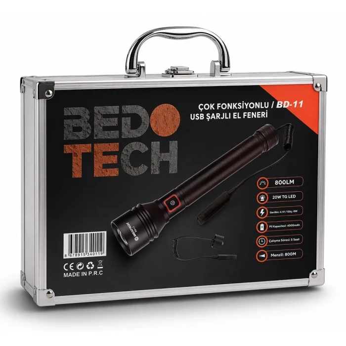 BUĞZ Bedotech Bd-11 8w Tg Led Alüminyum Alaşımlı Zoomlu Type-c Şarjlı  Feneri