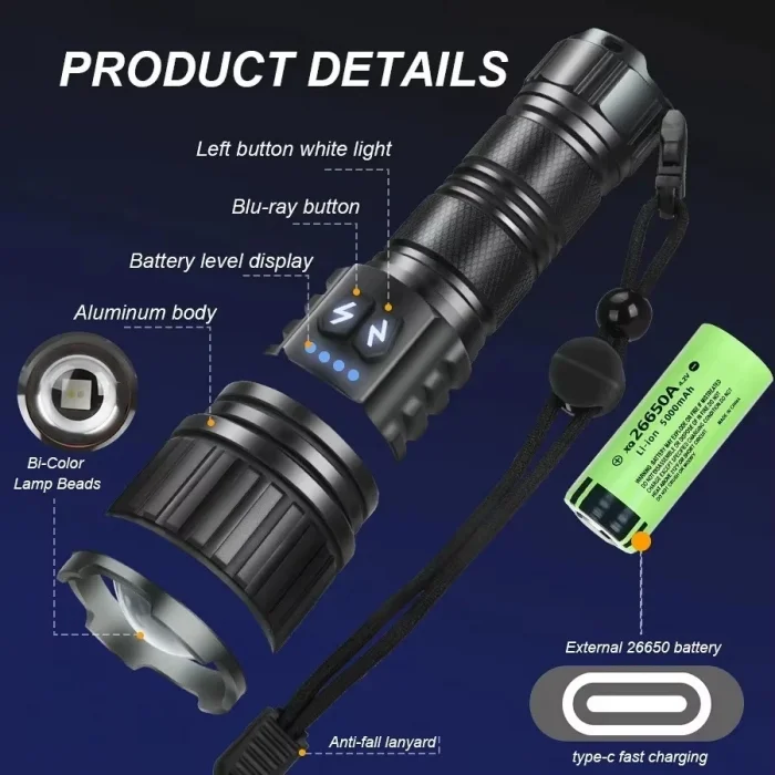 BUĞZ Bedotech Bd-14 10w Tg Led Alüminyum Alaşımlı Zoomlu Type-c Şarjlı El Feneri