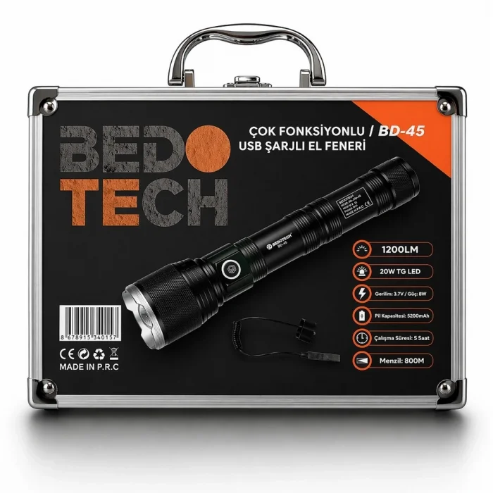 BUĞZ Bedotech Bd-45 20w Tg Led Alüminyum Alaşımlı Zoomlu Type-c Şarjlı  Feneri