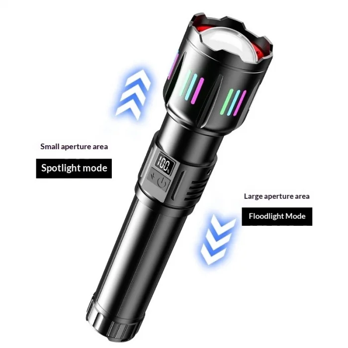 BUĞZ Bedotech Bd-5501 50w Tg Led Alüminyum Alaşımlı Zoomlu Dijital Göstergeli Type-c Şarjlı El Feneri