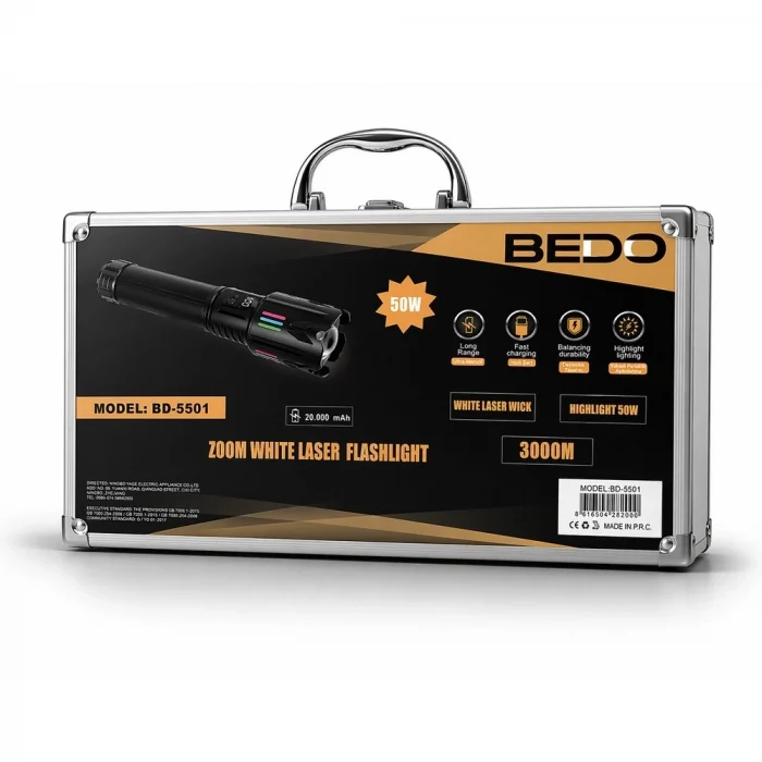 BUĞZ Bedotech Bd-5501 50w Tg Led Alüminyum Alaşımlı Zoomlu Dijital Göstergeli Type-c Şarjlı El Feneri