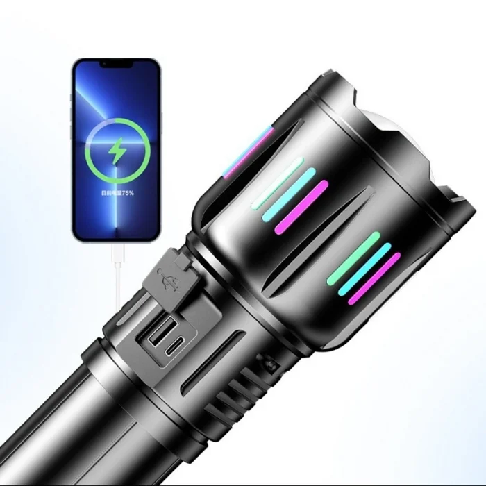 BUĞZ Bedotech Bd-5501 50w Tg Led Alüminyum Alaşımlı Zoomlu Dijital Göstergeli Type-c Şarjlı El Feneri