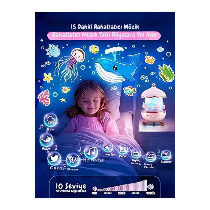 BUĞZ Bej renkli, masa üstü kullanıma uygun, şarj edilebilir ve projektör özellikli gece lambası.